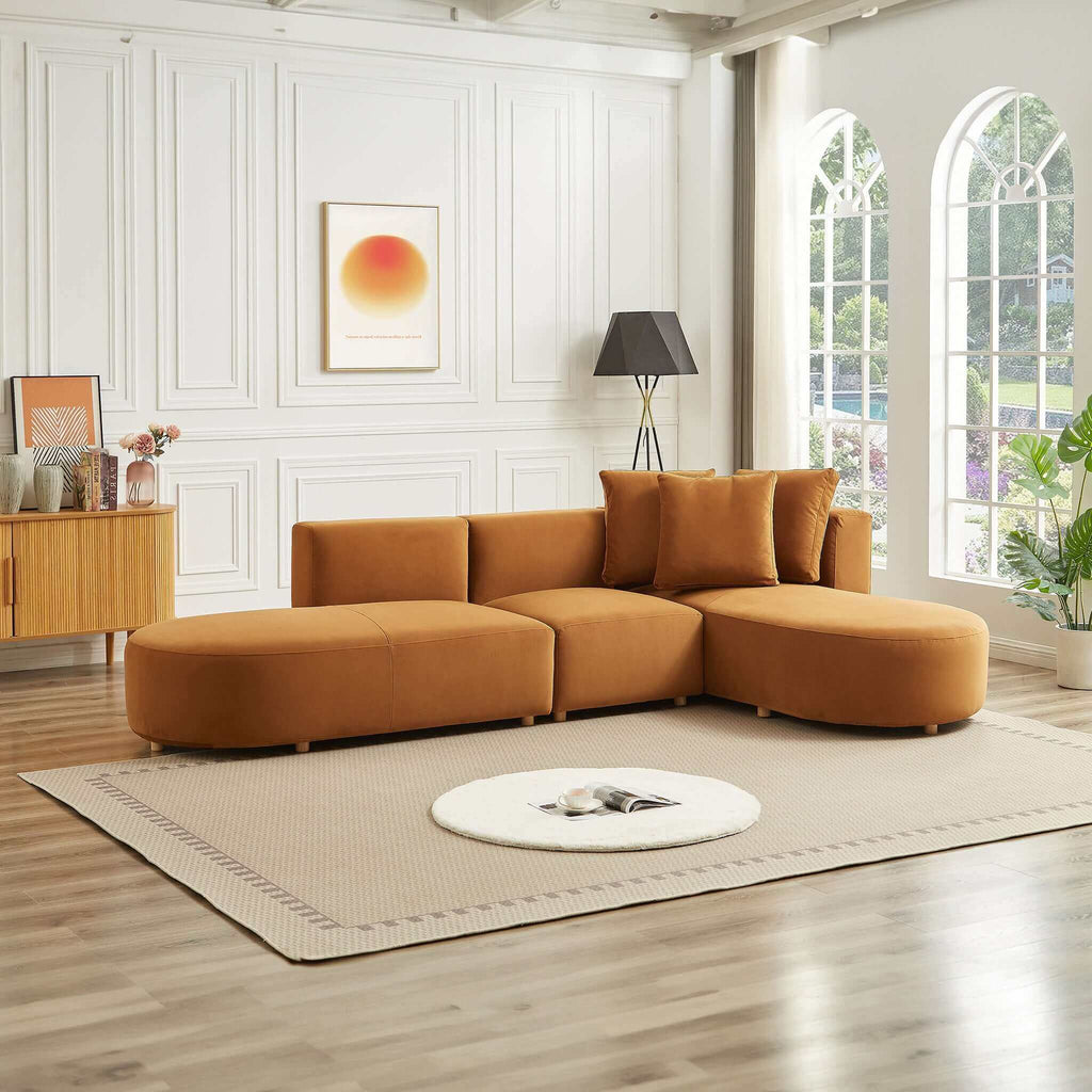 Silhouette Cognac Velvet Sectional Sofa