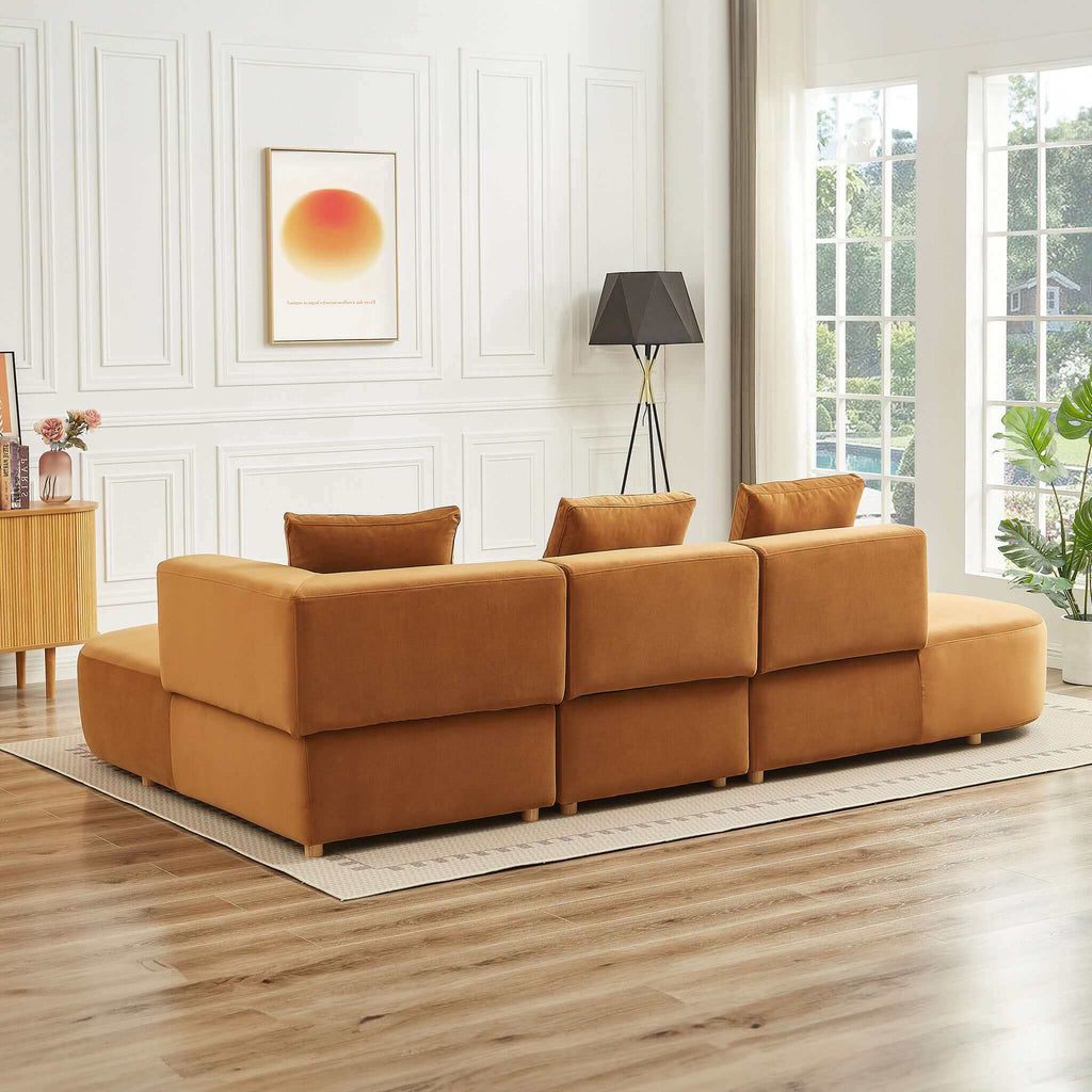 Silhouette Cognac Velvet Sectional Sofa
