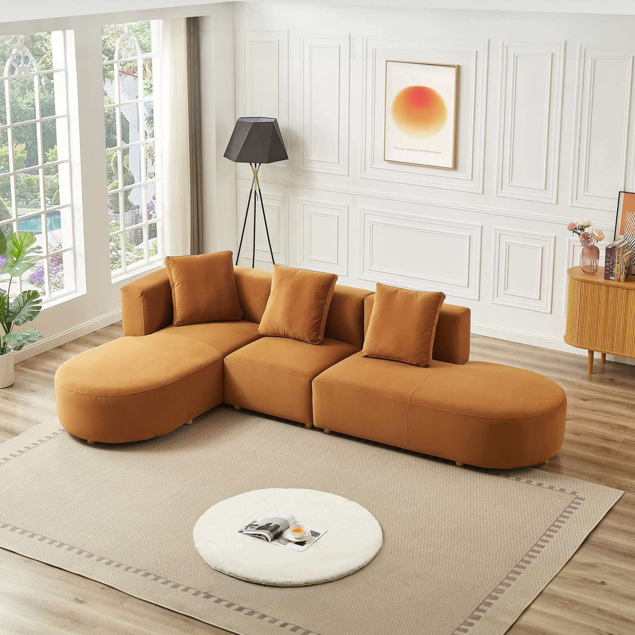 Silhouette Cognac Velvet Sectional Sofa