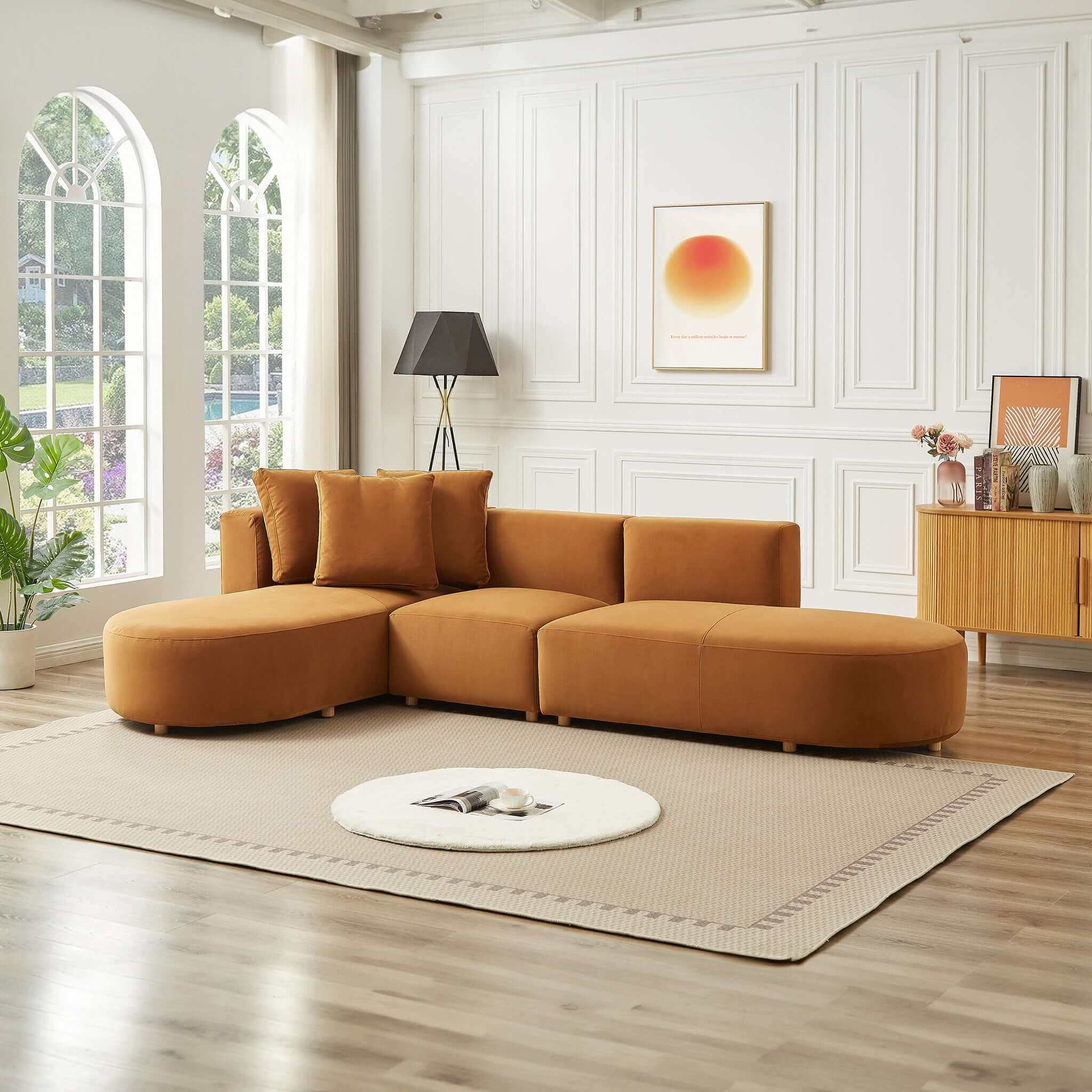 Silhouette Cognac Velvet Sectional Sofa