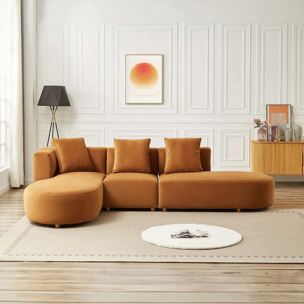 Silhouette Cognac Velvet Sectional Sofa