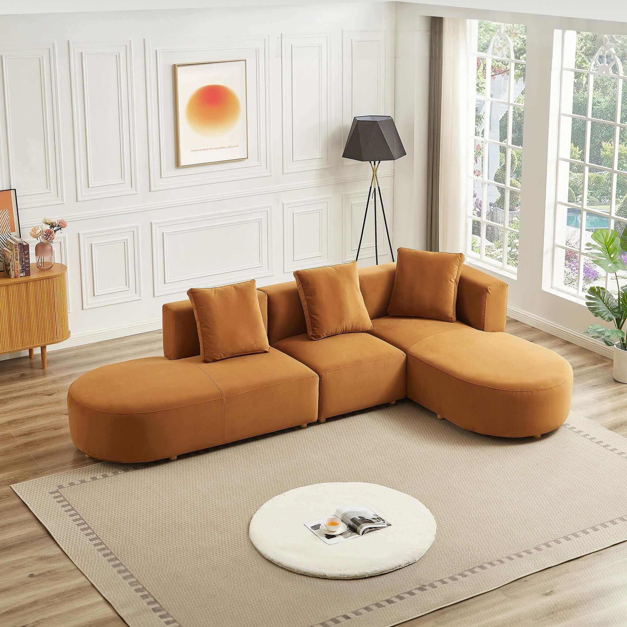 Silhouette Cognac Velvet Sectional Sofa
